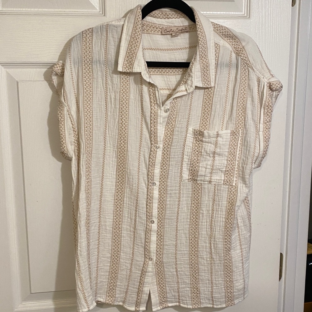 Coastal Comfort Women’s Striped Button-Up Shirt Size XL Cotton